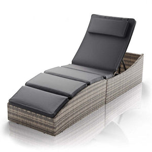 B-Ware Faltbare Polyrattan Sonnenliege Lamia Relaxliege Gartenliege grau 200x60cm