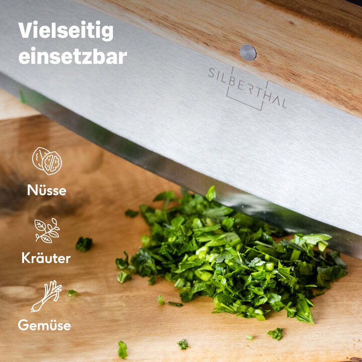 SILBERTHAL Pizza Wiegemesser Schneider Edelstahl 32cm Akazienholz Griff 2 STÜCK - 4260470464450