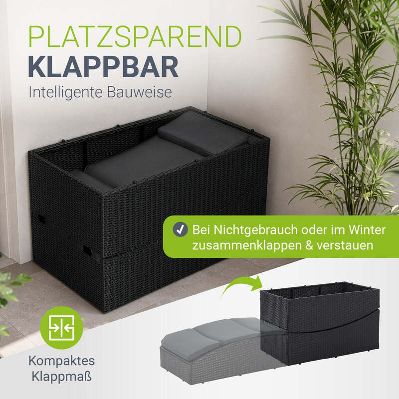 Faltbare Polyrattan Sonnenliege Lamia Relaxliege mit Kissen Schwarz Grau - 4262437181103