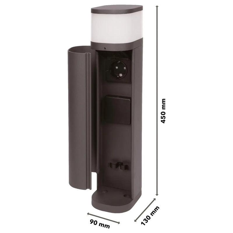 BOLD Gartensteckdosensäule Eurostecker Anthrazit mit Licht Aluminium 450mm hoch - 4260663519646