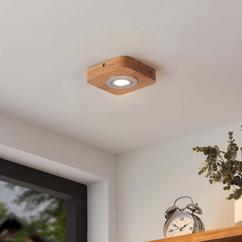 Lindby Deckenleuchte Mikari LED Lampe Downlight Holz schwenkbar warmweiß 14cm - 4251911707939