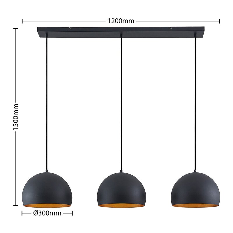 Lindby Pendellampe Tarjei 120cm schwarz/gold Metall 3xE27 dimmbar - 12755735109918