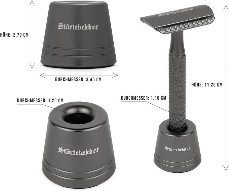 Störtebekker Rasierhobel Set Rasierer 10 Klingen Ständer schwarz klassisch Oslo - 4260554493994