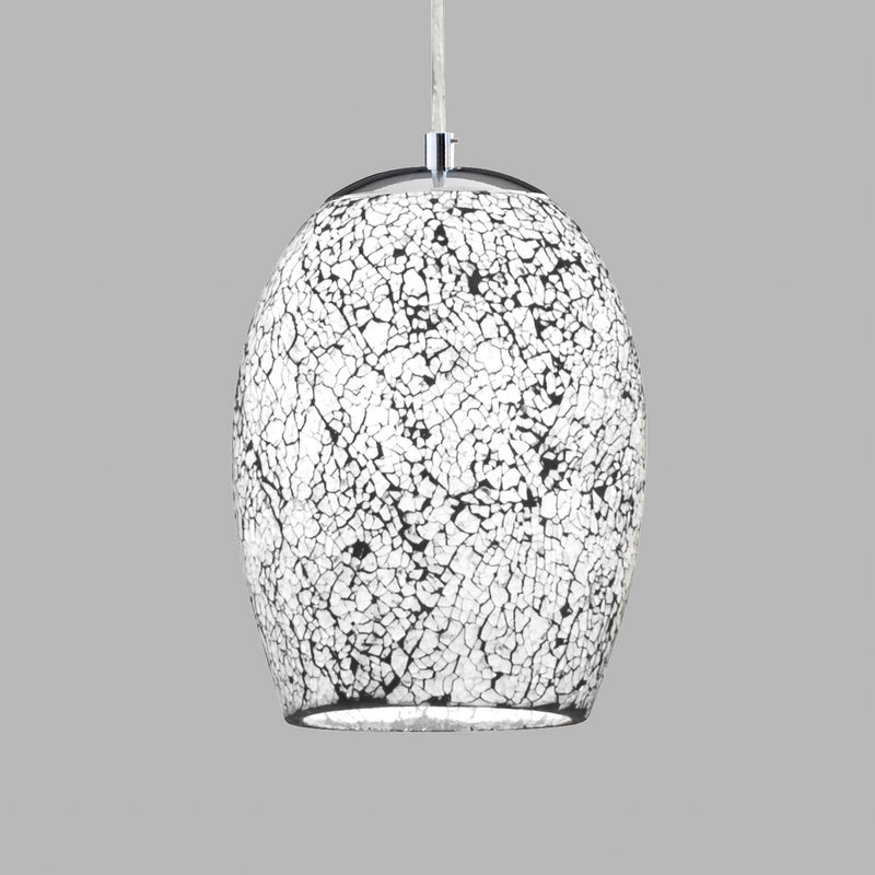 Searchlight Hängeleuchte Pendelleuchte Crackle Glas Chrom Weiß Mosaik - 5013874360625