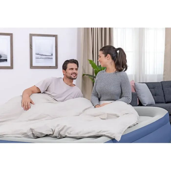 Bestway Luftmatratze Kingsize Rechteckig Blau Weiß Luftbett mit Kissen und Pumpe - 06941607329740