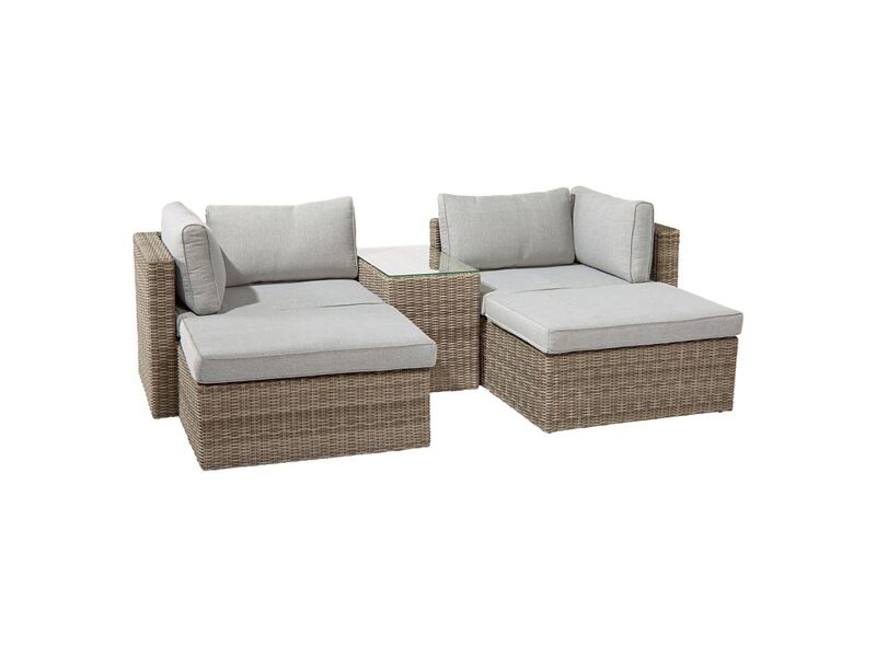 Lounge-Set Olea 5-teilig Polyrattan Sand Ecklounge Sitzgruppe Sonneninsel Garten - 4007873338434