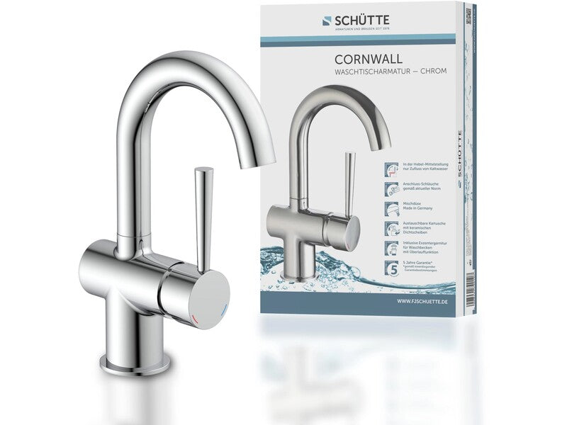 SCHÜTTE Waschtischarmatur Cornwall Einhebelmischer chrom Mischbatterie Bad 150° - 4008431790107