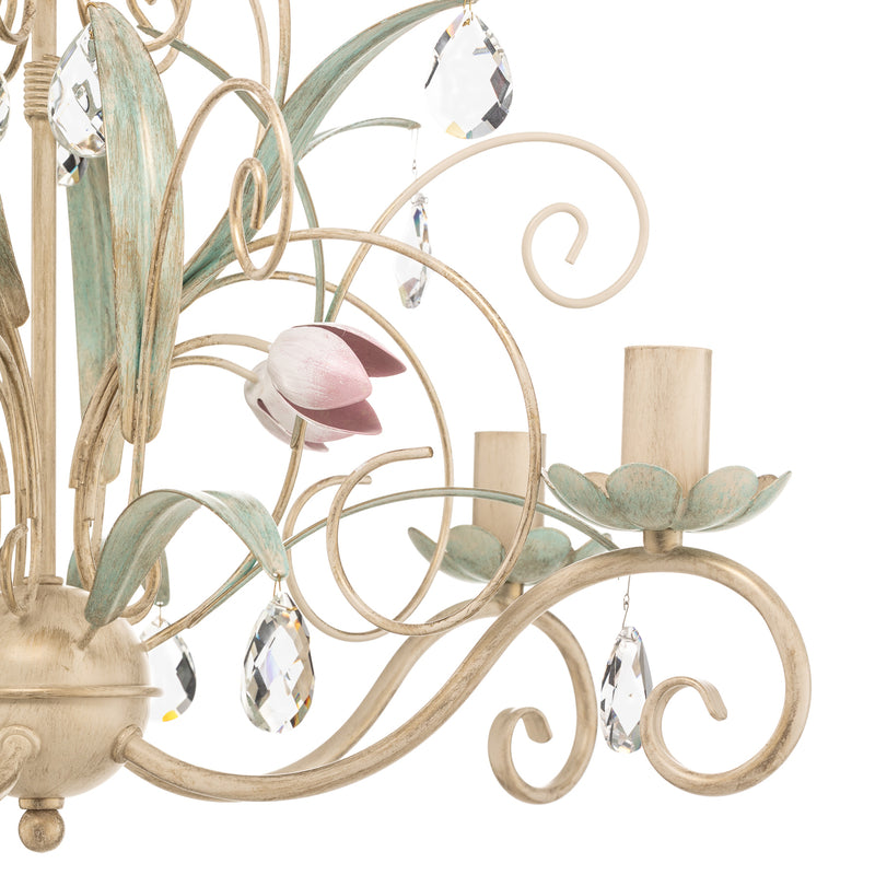 Kronleuchter Luce Hängelampe 5-flammig dimmbar weiß rosa Metall Ø62cm 70cm - 5907812624477