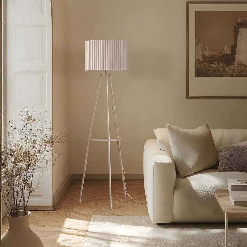 Lindby Stehlampe Libbie LED Leuchte Dreibeinlampe cremefarben 155cm Höhe 40cm - 4255830903687
