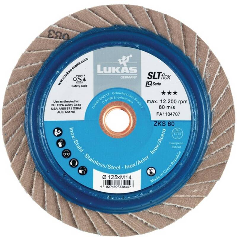 LUKAS Fächerscheibe Schleifscheibe Spezial-Zirkonkorund Ø125mm INOX Stahl K40 - 4027497330430