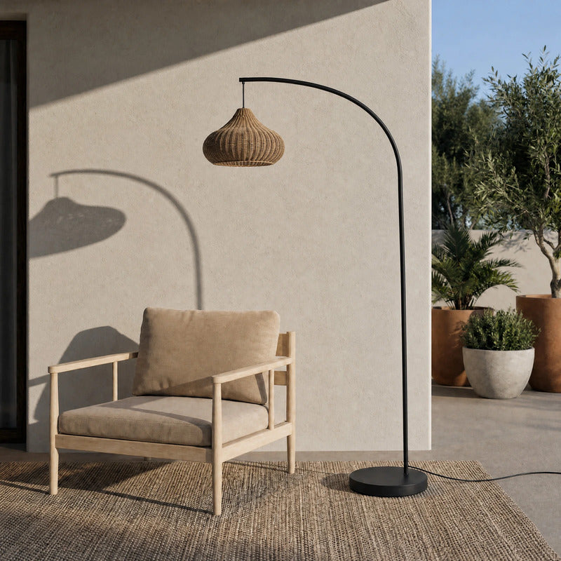 Lucande Außenstehleuchte Gartenlampe Taniola Rattanleuchte beige 195cm IP44 - 4251911798746