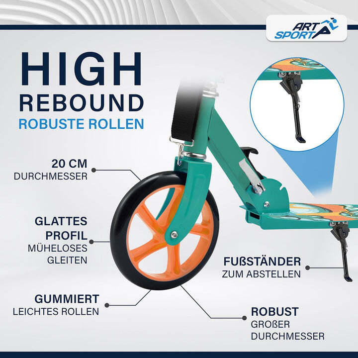 Cityroller Kinder Scooter Dino-Mint mit XXL Rädern und Hinterradbremse grün - 4260304765753