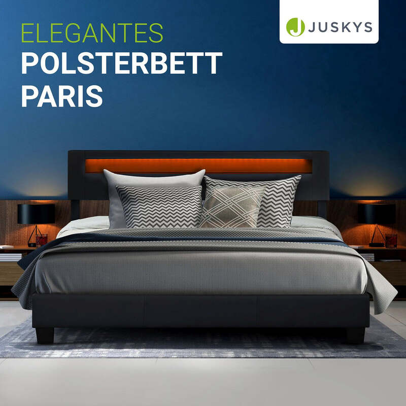 Polsterbett Paris Bettgestell 160x200mit LED-Beleuchtung und Lattenrost schwarz - 4260304762943