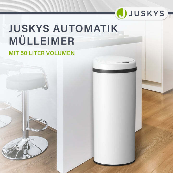 Runder Mülleimer mit Sensor Automatischer Abfalleimer Hygienisch 50L Weiß Ø31cm - 4260565529736