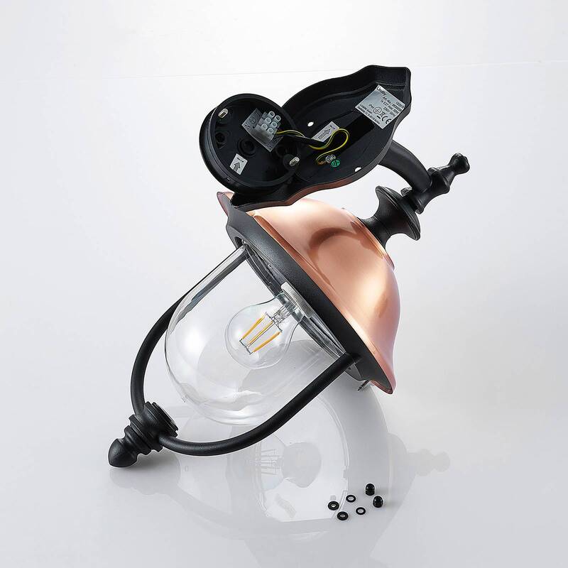 Lindby Clint Außenwandleuchte Wandleuchte Lampe Laterne E27 Alu schwarz kupfer - 4251096573534