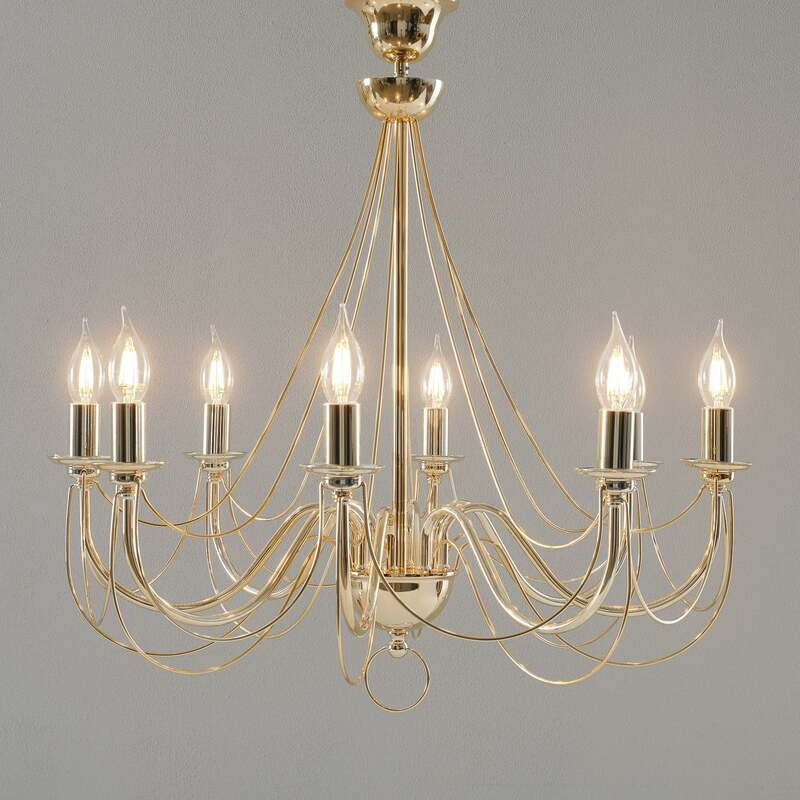 Kronleuchter Retro Hängelampe gold 8-flammig LED dimmbar 75cm Abhängung Ø70cm - 5905563001684