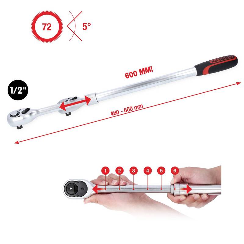 KS Tools Umschaltknarre 1/2" Ratsche 72 Zähne 600mm Chrom-Vanadium Stahl - 4042146909225