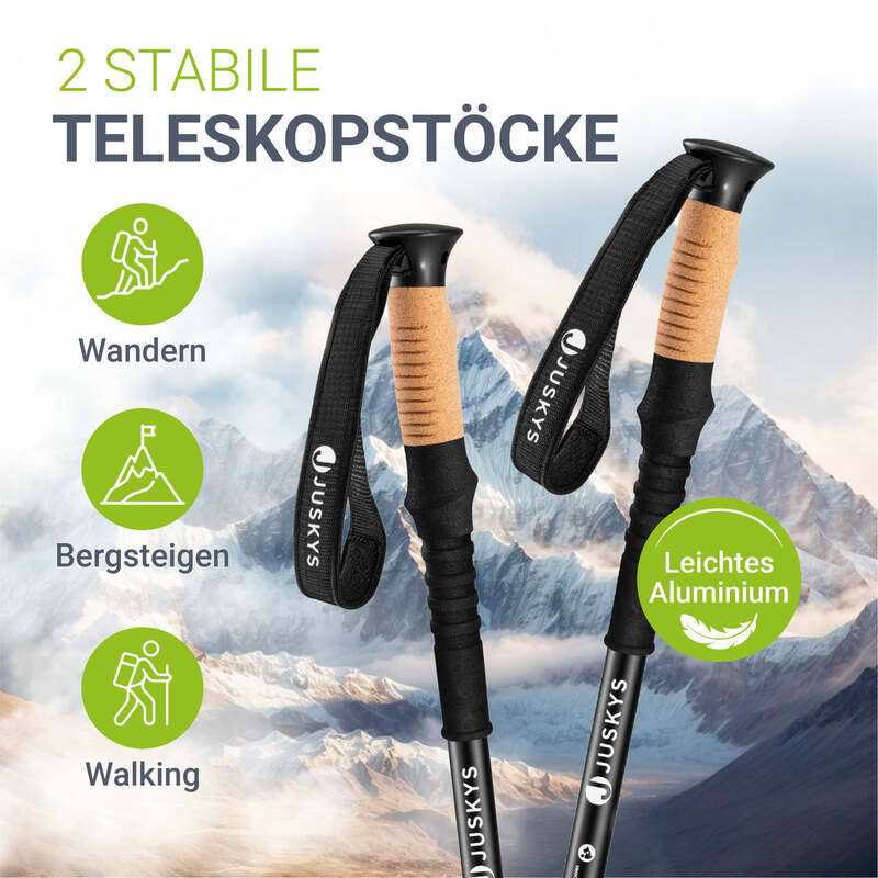 Nordic Walking Wanderstock Paar Aluminium Teleskop mit Zubehör Tasche schwarz - 4262437182506