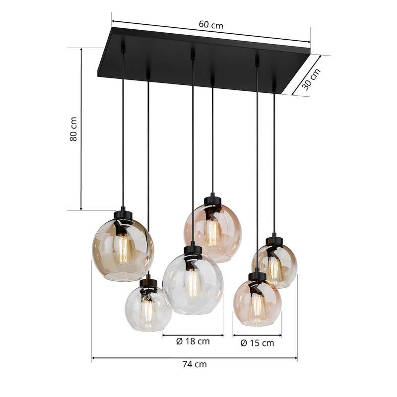 Hängeleuchte Cubus 74cm 6-flg LED Pendelleuchte dimmbar klar honig braun - 5901780521646