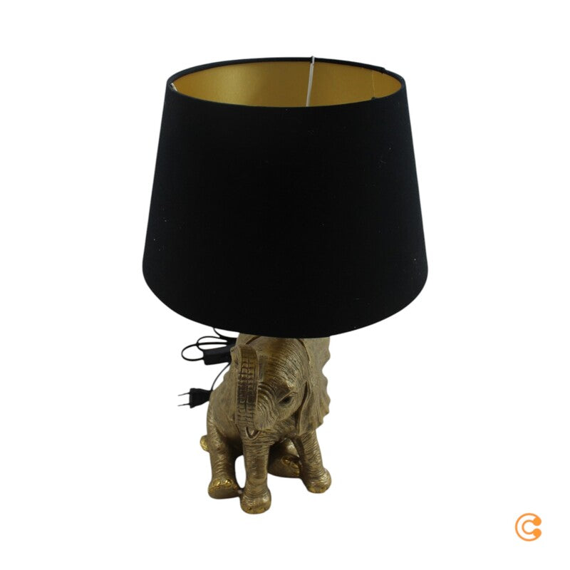 KARE Tischleuchte Lampe Happy Elefant Schirm Leuchte Schwarz Gold Kunstharz - 4025621555391