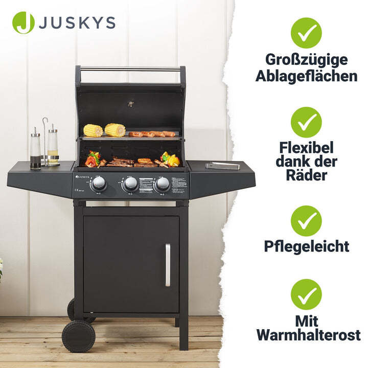 BBQ Gasgrill Louisiana Grillwagen mit 3 Brennern und Abdeckplane schwarz - 4260565523116