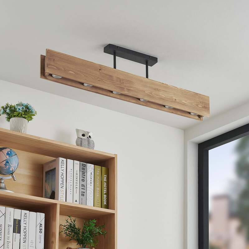 Lindby Malwin Deckenleuchte GU10 100 cm 6-flg Kiefernholz dunkel lasiert - 4251911747232