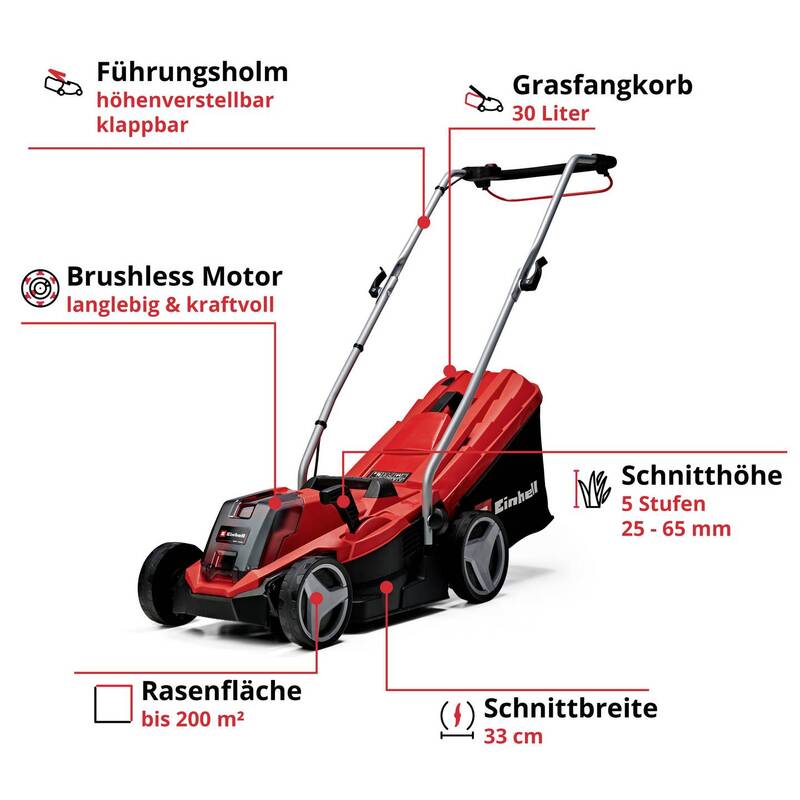 Einhell Akku-Rasenmäher GE-CM 18/33 Li 4,0Ah Mäher 18V 33cm Schnittbreite - 4006825646856