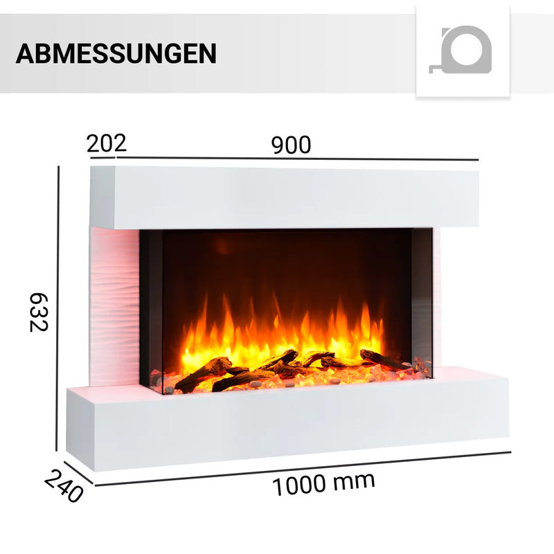 BALDERIA Elektrokamin Wandkamin Aidan 2000W Heizgerät 3D Flammeneffekt weiß - 4260672442157