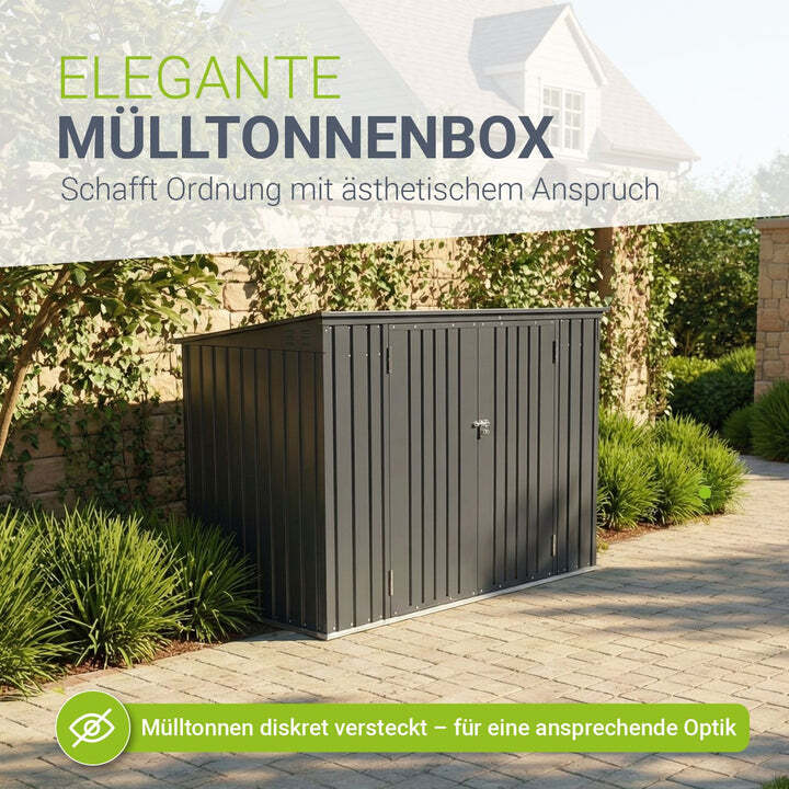 Mülltonnenbox Namur 1,9m² Abfalltonnenverkleidung Metall grau große Türen 128cm - 4260565523420