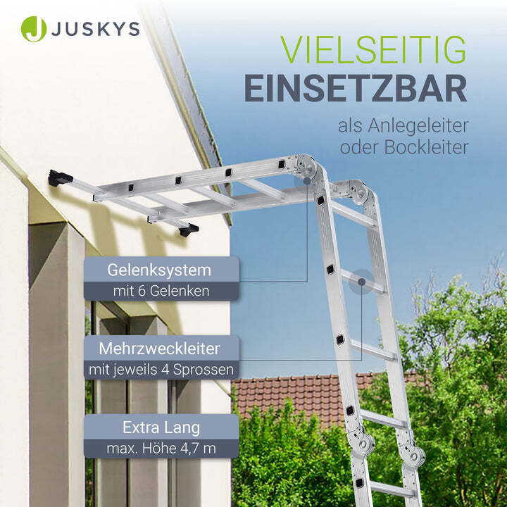Aluminium Multifunktionsleiter 4 klappbare Elemente 150kg 6 Gelenke 16 Stufen - 4260304768266