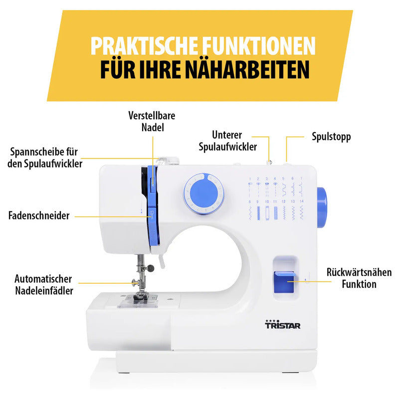Tristar Freiarmnähmaschine SM-6003 Nähmaschine 14 Programme LED Licht Weiß - 8711387999031