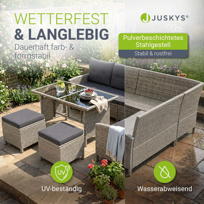 Rattan Lounge Manacor Polyrattan Gartenmöbel Set für 8 Personen mit Kissen grau - 4260565525608