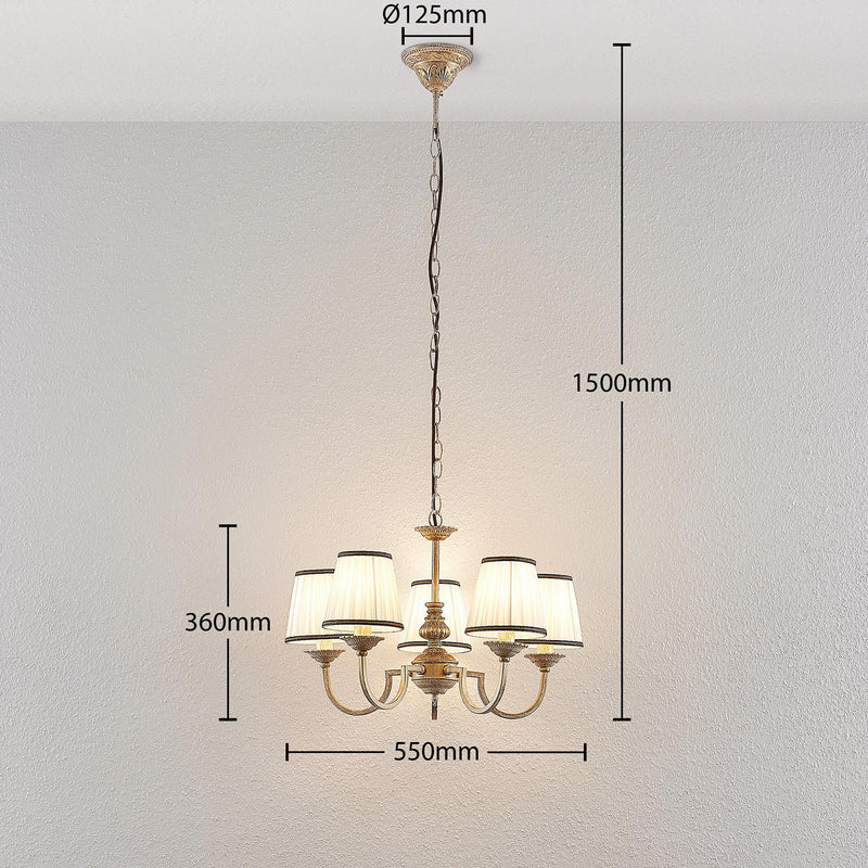 Lindby Kronleuchter Hängeleuchte Lumiel LED 5-flammig dimmbar creme messing 55cm - 4251096571394