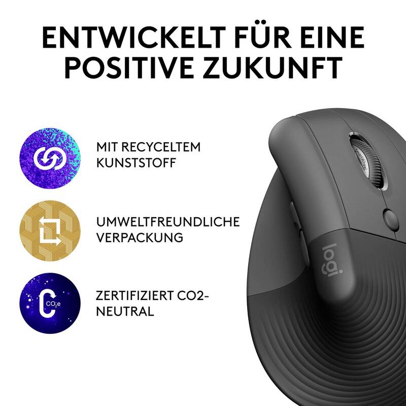 Logitech Lift Ergonomische Maus Bluetooth Funkoptisch 4000dpi Graphit 6 Tasten - 5099206099784