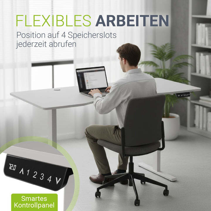 Schreibtisch höhenverstellbar Office Stand elektrisch Kabelführung 160x75cm weiß - 4260565527947