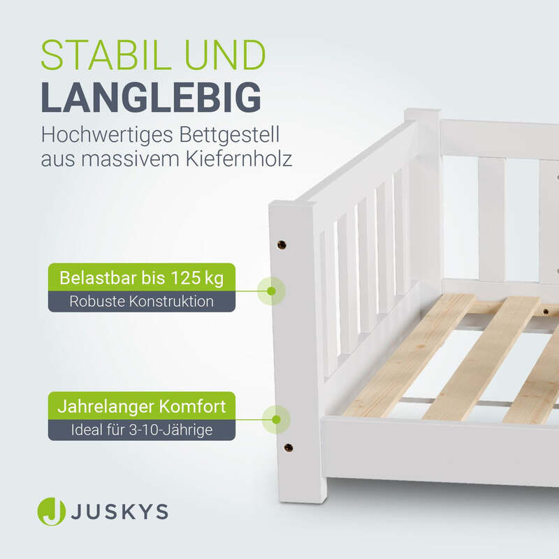 Kinderbett Naya 80x160 cm aus massivem Kiefernholz Rausfallschutz Lattenrost - 4262437183046
