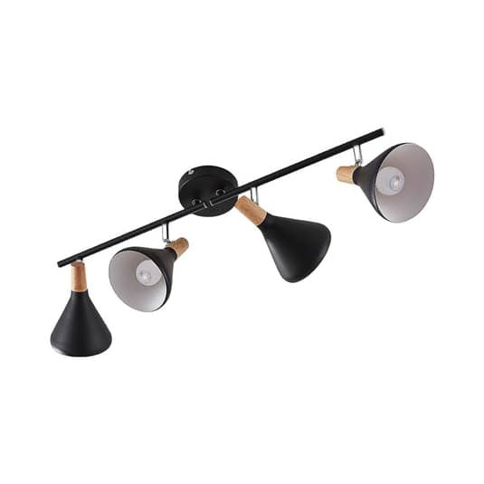 Lindby Deckenleuchte Lampe Arina Schwarz Metall Holz 4 flammig Wohnzimmer Esszim - 4251096547023