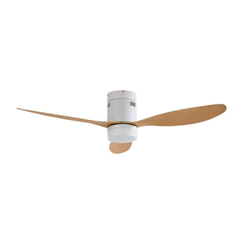 Lucande Deckenventilator Kayu LED Ventilator mit Fernbedienung weiß/holz 132cm - 4251911779943
