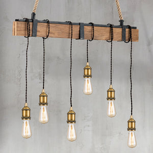 B-Ware Orion Hängelampe Cellar 6-flammig LED Hängeleuchte Hanfseil dimmbar braun 85cm