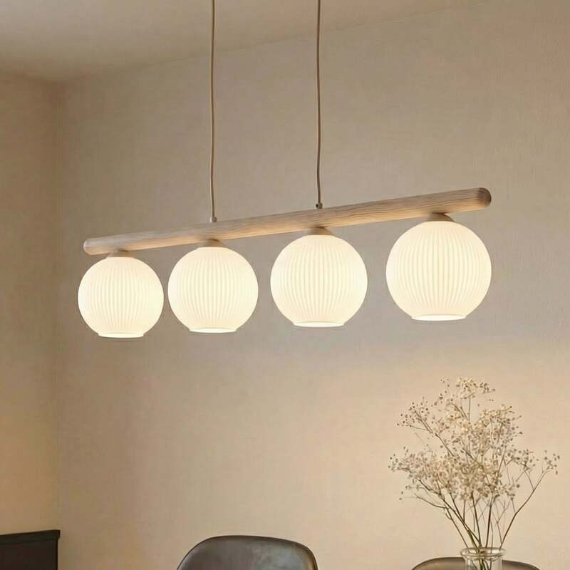 TK-Lighting Hängeleuchte Virlo LED Pendelleuchte dimmbar Holz Opalglas 4-flammig - 5906135110803