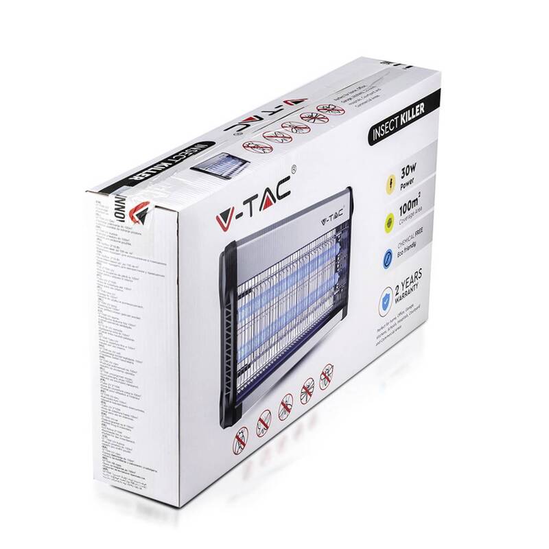 V-TAC VT-3230 UV-Licht Insektenfänger 30W Aluminium Schwarz 100m² 280x502mm - 3800157654364