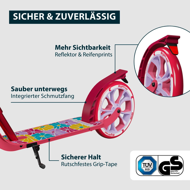 HUDORA Tretroller Scooter BigWheel 205 Advanced Daydream Edition Pink Flowers - 4005998142158