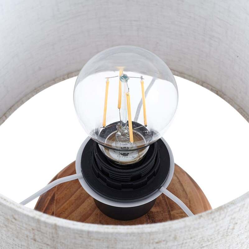 Lindby Tischleuchte Mayumi LED Lampe Leuchte Holz Textil E27 31cm hellgrau - 4251911798524