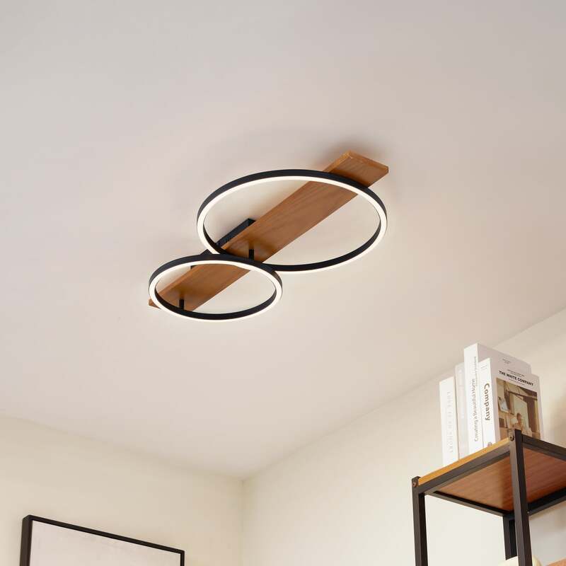 Lindby LED-Deckenlampe Galad schwarz Holz 2-flg 75 cm dimmbar warmweiß - 4251911791648