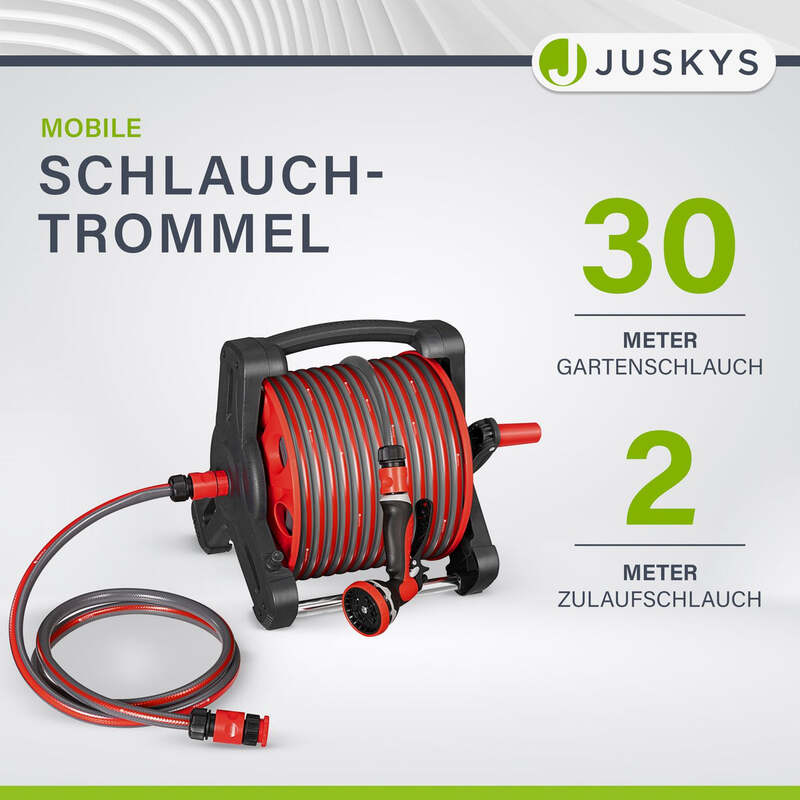 Mobile Schlauchtrommel 30m Multifunktionsbrause Wandhalterung und Adaptern Rot - 4260565527350