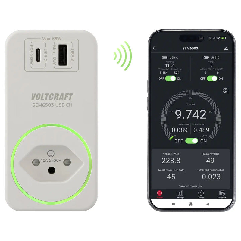 Voltcraft Energiekosten-Messgerät SEM6503 CH USB-Schnittstelle Datenlogger Tuya - 4064161294346