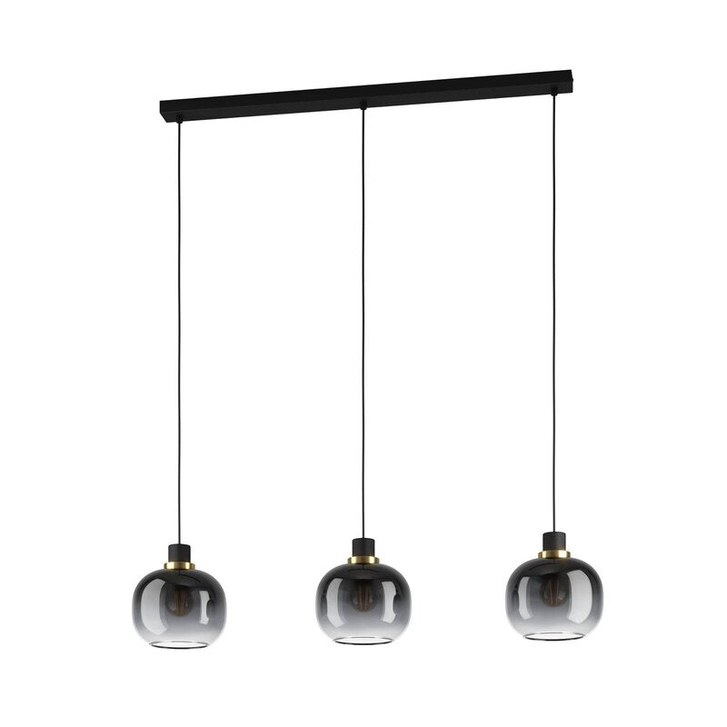 Oilella Hängelampe Pendelleuchte Lampe schwarz-grau Glas 3-flg Länge 95 cm - 9002759996178