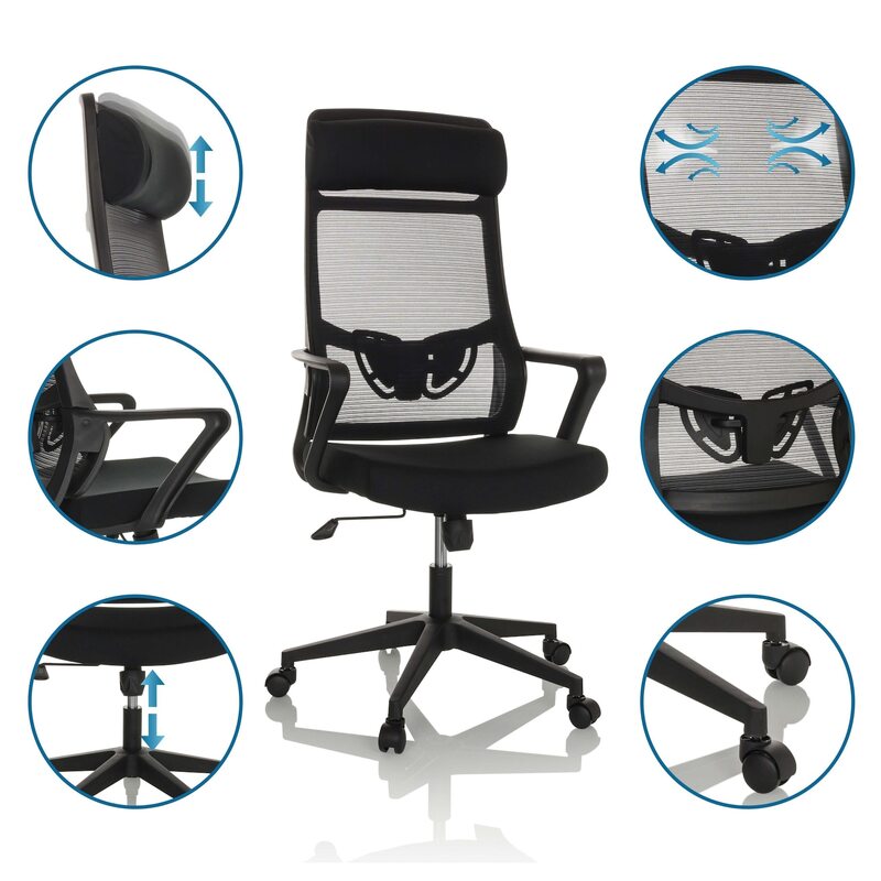 hjh OFFICE Bürostuhl NEKEO Drehstuhl mit Netzstoff schwarz ergonomisch - 4064323028581