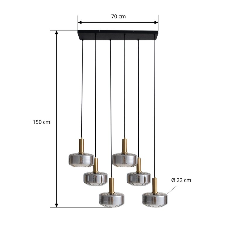 Lindby Hängeleuchte Pendelleuchte Lampe Leuchte Hildur rauchgrau Glas 6flg Ø2710 - 4251911793338