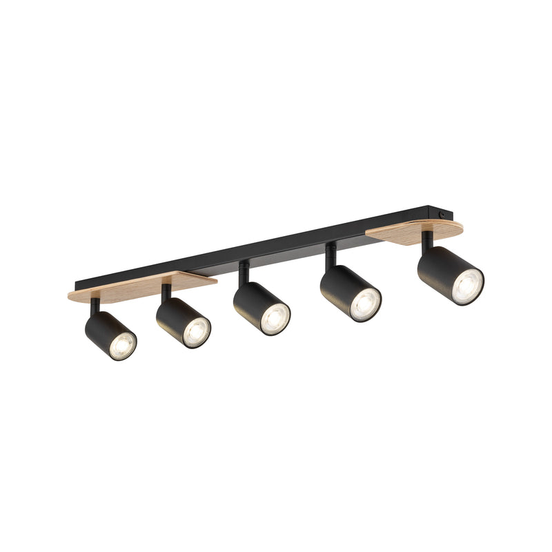TK Lighting Deckenspot Lampe LED GU10 schwarz holz hell fünfflammig Holz Stahl - 5901780557775